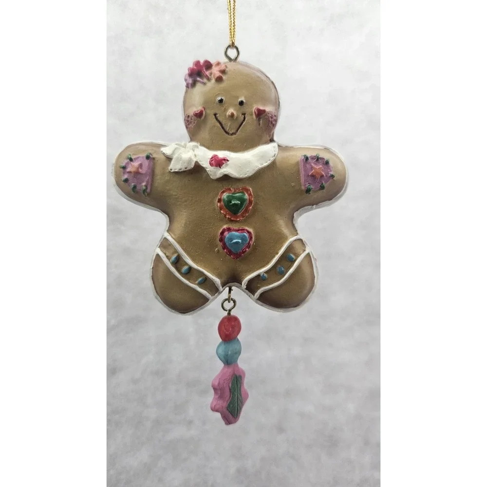 Resin Gingerbread Cookie‎ Christmas Ornament Patchwork White Scarf Hanging Charm